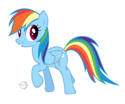 Size: 3298x2730 | Tagged: safe, artist:mrhugodrax, artist:parclytaxel, edit, rainbow dash, pegasus, pony, g4, female, grin, high res, looking back, mare, raised hoof, simple background, smiling, solo, transparent background, trotting, vector