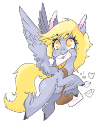 Size: 2335x2939 | Tagged: safe, artist:twitchykismet, derpy hooves, pegasus, pony, cute, derpabetes, female, flying, heart eyes, letter, mail, mailbag, mare, mouth hold, no pupils, simple background, solo, transparent background, unshorn fetlocks, wingding eyes