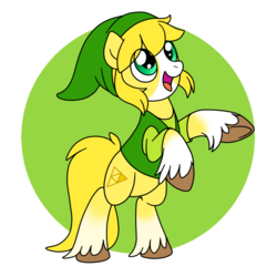 Size: 800x800 | Tagged: safe, artist:perfectpinkwater, clydesdale, earth pony, pony, 2014, clothes, coat markings, colt, crossover, cutie mark, elf hat, hat, hooves, link, link's hat, link's tunic, male, nintendo, ponified, rearing, simple background, socks (coat markings), solo, super smash bros., the legend of zelda, toon link, transparent background, triforce, tunic, unshorn fetlocks, video game
