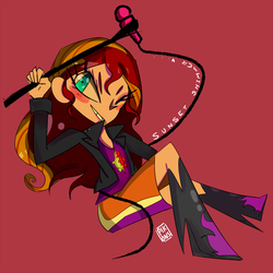 Size: 1000x1000 | Tagged: safe, artist:pikons, sunset shimmer, human, g4, female, humanized, microphone, solo