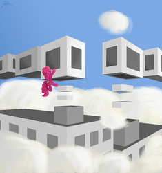 Size: 2639x2811 | Tagged: safe, artist:zeeponi, pinkie pie, g4, building, cloud, cloudy, high res
