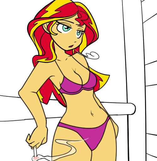 733248 - suggestive, artist:reiduran, edit, sunset shimmer, equestria  girls, belly button, bra, breasts, cigarette, cleavage, clothes, female,  panties, purple bra, purple panties, purple underwear, smoking, solo, solo  female, underwear, underwear edit ...