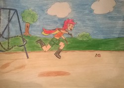 Size: 2045x1456 | Tagged: safe, artist:axcrazyxhobo, scootaloo, human, g4, humanized, traditional art