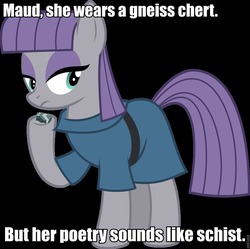 Size: 895x893 | Tagged: safe, maud pie, g4, clothes, deal with it, geology, image macro, pun, rock, rock pun, shirt