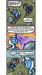 Size: 500x886 | Tagged: safe, artist:foudubulbe, maud pie, trixie, pony, unicorn, comic:damp rocks, g4, boulder, comic, female, lesbian, magic, mare, poetry, ship:mauxie, shipping