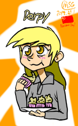Size: 500x808 | Tagged: safe, artist:msg, derpy hooves, human, g4, female, humanized, muffin, pixiv, solo