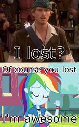 Size: 386x622 | Tagged: safe, screencap, rainbow dash, equestria girls, g4, awesome, caption, cary elwes, female, image macro, irl, male, mel brooks, meme, photo, robin hood: men in tights