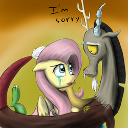 Size: 1000x1000 | Tagged: safe, artist:sticky-plaster, discord, fluttershy, g4, crying