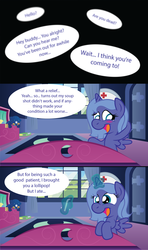 Size: 1920x3240 | Tagged: safe, artist:t-3000, princess luna, g4, blushing, comic, filly, lollipop, magic, nurse, pov, woona