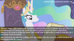 Size: 1280x720 | Tagged: safe, edit, edited screencap, screencap, princess celestia, a canterlot wedding, g4, headcanon, letter, meta, redpilled-mlp-headcanons, text