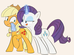 Size: 955x723 | Tagged: safe, artist:lance, applejack, rarity, earth pony, pony, unicorn, g4, blushing, duo, female, lesbian, napkin, ship:rarijack, shipping, wiping