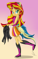 Size: 1232x1915 | Tagged: safe, artist:sintakhra, sunset shimmer, equestria girls, g4, clothes, fake ears, female, jacket, solo, tail