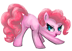 Size: 700x500 | Tagged: safe, artist:coma392, pinkie pie, earth pony, pony, g4, butt, featureless crotch, female, pixiv, plot, presenting, solo