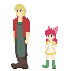 Size: 2900x3035 | Tagged: safe, artist:looji, apple bloom, big macintosh, human, g4, humanized, professor layton, style emulation