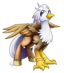 Size: 820x931 | Tagged: safe, artist:lethalauroramage, oc, oc only, oc:silver quill, classical hippogriff, hippogriff, cutie mark, non-pony oc, simple background, smiling, solo, spread wings, transparent background