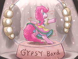 Size: 2377x1800 | Tagged: safe, artist:vavacung, pinkie pie, pony, friendship is witchcraft, gypsy bard, g4, bipedal, clothes, dress, female, gypsy pie, music box, music notes, solo