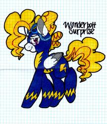 Size: 2108x2452 | Tagged: dead source, safe, artist:jellybeanmouse, surprise, g1, g4, female, g1 to g4, generation leap, graph paper, solo, traditional art, wonderbolts uniform