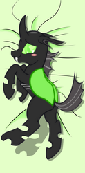 Size: 2100x4252 | Tagged: safe, artist:suzano, oc, oc only, oc:omni, changeling, blushing, body pillow, body pillow design, changeling oc, green changeling, male, solo