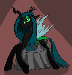 Size: 1780x1852 | Tagged: dead source, safe, artist:winterdominus, queen chrysalis, changeling, changeling queen, g4, clothes, female, looking at you, socks, solo, unamused