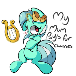 Size: 1280x1280 | Tagged: safe, artist:turtlefarminguy, lyra heartstrings, g4, blushing, female, filly, hair bow, lyre, solo, tumblr