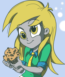 Size: 848x1000 | Tagged: safe, artist:lunchie, artist:varemia, derpy hooves, equestria girls, g4, my little pony equestria girls: rainbow rocks, colored, female, muffin, smiling, solo, trace