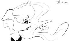 Size: 1280x720 | Tagged: safe, artist:darkflame75, princess luna, lunadoodle, g4, dialogue, female, monochrome, portrait, sketch, solo