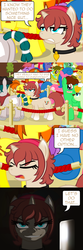 Size: 640x1920 | Tagged: safe, artist:aha-mccoy, oc, oc only, oc:corel, oc:dick, pony, unicorn, bandaid, bandaid on nose, black eye, comic, female, line, need to pee, nurse, omorashi, potty dance, potty emergency, potty time, speech bubble, trotting in place