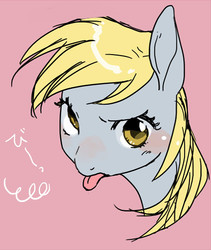 Size: 422x499 | Tagged: safe, artist:pasikon, derpy hooves, pegasus, pony, g4, female, japanese, mare, solo, tongue out