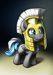 Size: 1280x1821 | Tagged: safe, artist:bcpony, oc, oc only, pegasus, pony, colt, helmet, male, oversized armor, royal guard, solo