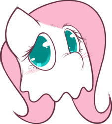 Size: 560x620 | Tagged: safe, artist:0r0ch1, fluttershy, ghost, g4, blushing, colored pupils, cute, female, flutterghost, head, looking at you, mask, nose wrinkle, shyabetes, simple background, solo, transparent background, vector
