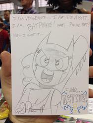Size: 768x1024 | Tagged: safe, artist:andypriceart, pinkie pie, g4, batman, clothes, costume, i am the night, monochrome, sketch, traditional art