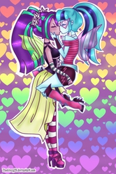 Size: 437x660 | Tagged: safe, artist:tinacrazy29, aria blaze, sonata dusk, equestria girls, g4, my little pony equestria girls: rainbow rocks, alternate clothes, clothes, cute, duo, female, glasses, heart, holding, kiss on the lips, kissing, lesbian, ship:arisona, shipping, wings