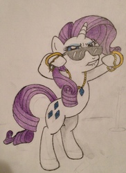 Size: 931x1280 | Tagged: safe, artist:darkghost127, rarity, pony, g4, bipedal, bling, female, gangsta, solo, sunglasses, traditional art