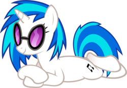 Size: 1434x997 | Tagged: safe, artist:zacatron94, dj pon-3, vinyl scratch, pony, unicorn, g4, cutie mark, female, hooves, horn, lying down, mare, prone, simple background, smiling, solo, sunglasses, transparent background, vector