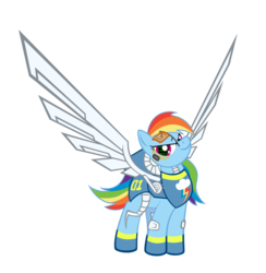 Size: 982x1006 | Tagged: safe, artist:raidho36, rainbow dash, cyborg, g4, artificial wings, augmented, female, jetpack, mechanical wing, solo, wings
