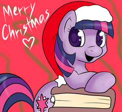 Size: 650x600 | Tagged: safe, artist:lustrous-dreams, twilight sparkle, ask filly twilight, g4, ask, book, christmas, female, filly, hat, heart, santa hat, solo, tumblr, younger