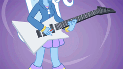 Size: 800x450 | Tagged: safe, artist:khuzang, trixie, equestria girls, g4, animated, clothes, electric guitar, female, guitar, guitar pick, guitar solo, musical instrument, playing, skirt, solo, youtube link