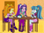 Size: 1024x785 | Tagged: safe, artist:queentigrel, adagio dazzle, aria blaze, sonata dusk, equestria girls, g4, my little pony equestria girls: rainbow rocks, :t, adagio dazzle is not amused, animal crackers, boots, breakfast, breasts, butter, buttered toast, cleavage, clothes, coffee, crackers, crossed legs, eating, eye clipping through hair, eyebrows, eyebrows visible through hair, female, fingerless gloves, frown, gloves, shoes, siblings, sisters, sitting, smiling, sonataco, table, taco, that girl sure loves tacos, that siren sure does love tacos, the dazzlings, unamused, wide eyes