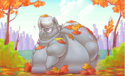 Size: 769x467 | Tagged: safe, artist:secretgoombaman12345, silver spoon, earth pony, pony, art pack:fatty autumn art pony pack, g4, animated, autumn, fat, female, leaves, morbidly obese, obese, solo