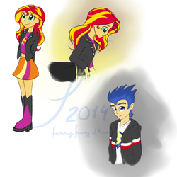 Size: 1000x1000 | Tagged: safe, artist:funnyfany, flash sentry, sunset shimmer, equestria girls, g4, female, humanized, male, ship:flashimmer, shipping, straight