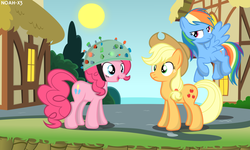 Size: 1024x614 | Tagged: safe, artist:noah-x3, applejack, pinkie pie, rainbow dash, g4, group, show accurate