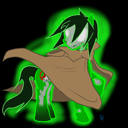 Size: 900x900 | Tagged: safe, artist:umbraldissonance, oc, oc only, oc:beacon, earth pony, ghoul, glowing one, pony, fallout equestria, 2spooky, cloak, clothes, skeleton, solo