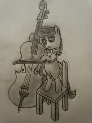 Size: 1280x1707 | Tagged: safe, artist:iraincloud, octavia melody, g4, cello, chair, female, filly, musical instrument, solo, traditional art