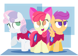 Size: 2800x2000 | Tagged: safe, artist:dtcx97, apple bloom, scootaloo, sweetie belle, earth pony, pegasus, pony, unicorn, g4, cape, clothes, cmc cape, cutie mark crusaders, female, filly, high res