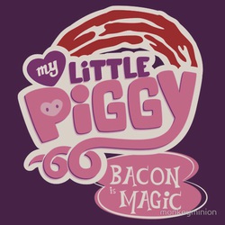 Size: 550x550 | Tagged: safe, artist:monkeyminion, edit, pig, g4, bacon, clothes, logo, logo edit, my little x, parody, redbubble, shirt, text