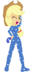 Size: 3000x7160 | Tagged: safe, artist:discorded, applejack, equestria girls, g4, my little pony equestria girls: rainbow rocks, absurd resolution, clothes, controller, cowboy hat, female, footed sleeper, hand on hip, hat, pajamas, show accurate, simple background, solo, stetson, transparent background, vector