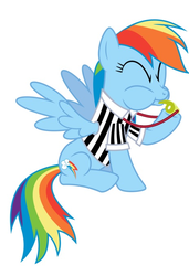 Size: 465x681 | Tagged: safe, artist:masem, rainbow dash, g4, blowing, blowing whistle, clothes, costume, eyes closed, female, football, nightmare night, nightmare night costume, puffy cheeks, rainblow dash, referee, referee rainbow dash, solo, whistle, whistle necklace