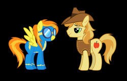 Size: 736x472 | Tagged: safe, artist:3d4d, braeburn, spitfire, earth pony, pegasus, pony, g4, female, male, shipping, show accurate, spitburn, straight, wonderbolts uniform
