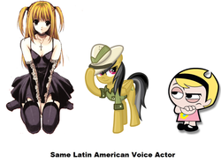 Size: 800x588 | Tagged: safe, daring do, g4, death note, exploitable meme, mandy, meme, misa amane, rebeca gómez, same voice actor, the grim adventures of billy and mandy