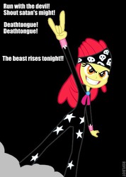 Size: 409x576 | Tagged: safe, artist:poniiandii, apple bloom, human, equestria girls, g4, my little pony equestria girls: rainbow rocks, bloom county, devil horn (gesture), female, heavy metal, image macro, meme, rock (music), satanism, show stopper outfits, solo